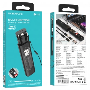 Adaptér Borofone (BU36) 3x adaptér (Micro/C, Lightning/C, USB/C), kabel USB C na USB C, klíč na SIM kartu, barva černá