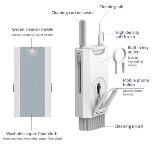 Sada na čištění klávesnice / sluchátek / telefonu / servisu, 8v1, černá