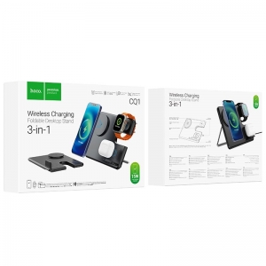 Indukční nabíječka HOCO CQ1, 15W, 3v1 - Apple, Apple watch, Airpods, černá