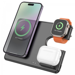 Indukční nabíječ HOCO CQ1, 15W, 3v1 - Apple, Apple watch, Airpods, černá