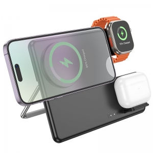 Indukční nabíječka HOCO CQ1, 15W, 3v1 - Apple, Apple watch, Airpods, černá