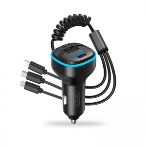 Transmitér FM Bluetooth XO (BCC07) 1x USB 1x USB Typ C, 3,1A, AUX, kabel 3v1, barva černá