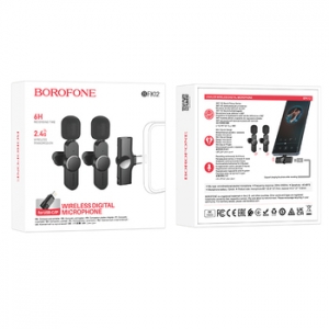 Bezdrátový mikrofon Borofone BFK12 Trophy, 2 kusy, typ C a Lightning, černý