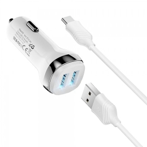 CL adaptér HOCO Z40, 2x USB, 2,4A, kabel USB Typ C, barva bílá