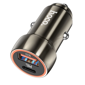 CL adaptér HOCO Z46A, 1x USB A 1x USB C, QC 3.0 PD 20W, barva metal grey