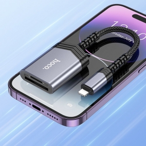 Čtečka paměťových karet HOCO UA25 pro iPhone Lightning, šedá