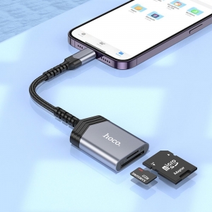 Čtečka paměťových karet HOCO UA25 pro Lightning, barva šedá