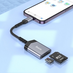 Čtečka paměťových karet HOCO UA25 pro iPhone Lightning, šedá