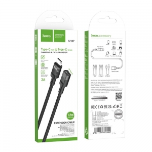 Adaptér HOCO (U107) USB C (male) na USB C (female), délka 1,2 m, barva černá