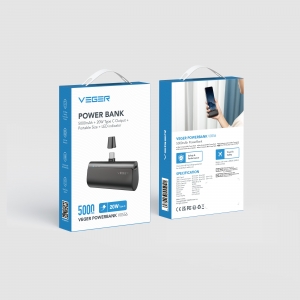 Externí baterie POWER BANK Veger PlugOn, 5000 mAh, konektor USB C, PD 20W, barva černá