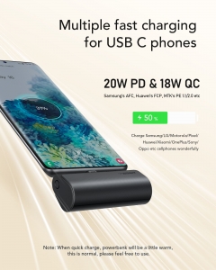 Externí baterie POWER BANK Veger PlugOn, 5000 mAh, konektor USB C, PD 20W, barva černá