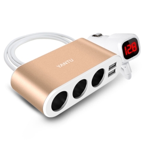 CL rozbočovač zásuvek do zapalovače B08 - 3 zásuvky + 2x USB A - 3,1A (120W) zlatá