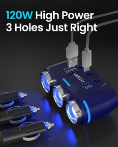 CL rozbočovač zásuvek do zapalovače B39C - 3 zásuvky + 1x USB A, 1x USB C, QC 3.0, PD 3A (120W) černá