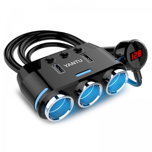 CL rozbočovač zásuvek do zapalovače B39C - 3 zásuvky + 2x USB A - 2,1A (100W) černá