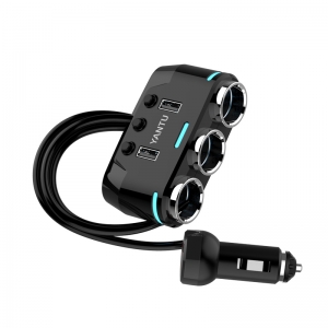CL rozbočovač zásuvek do zapalovače B39C - 3 zásuvky + 2x USB A - 2,1A (100W) černá