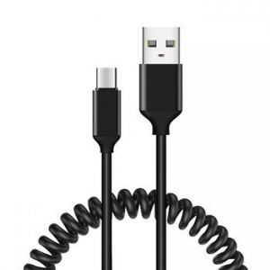 Datový kabel spirála, USB A na USB C, délka 1m, barva černá