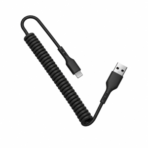 Datový kabel spirála, USB A na USB C, délka 1m, barva černá