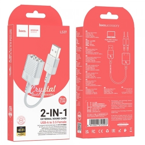 Adaptér HOCO (LS37) USB adaptér na 2x Jack 3,5 mm (samice) barva šedá