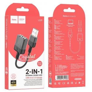 Adaptér HOCO (LS37) USB adaptér na 2x Jack 3,5 mm (samice) barva černá