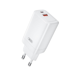 Cestovní nabíječ XO-CE17 GaN, 1x USB C, 1x USB A, QC 3.0 PD 65W, barva bílá