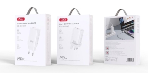 Cestovní nabíječ XO-CE17 GaN, 1x USB C, 1x USB A, QC 3.0 PD 65W, barva bílá
