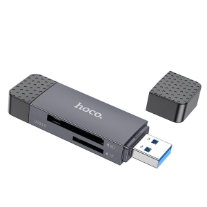 Čtečka paměťových karet HOCO HB45, 2v1 USB A + Typ C 3.0, barva metal grey
