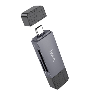 Čtečka paměťových karet HOCO HB45, 2v1 USB A + Typ C 3.0, barva metal grey
