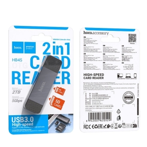 Čtečka paměťových karet HOCO HB45, 2v1 USB A + USB C 3.0, barva metal grey
