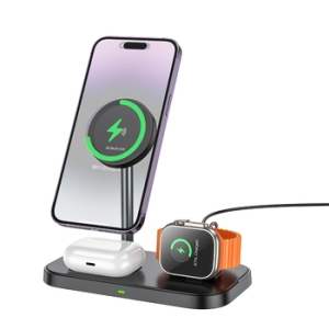 Indukční nabíječka Borofone (BQ29) 3v1, Magsafe, 15W, barva černá