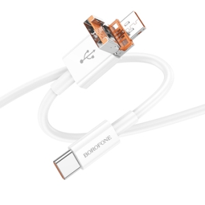 Datový kabel 2v1 Borofone USB C na USB A + USB C, PD60W, délka 1m, barva bílá