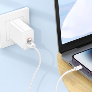 Datový kabel 2v1 Borofone Lightning na USB C + USB A, PD27W, délka 1m, barva bílá