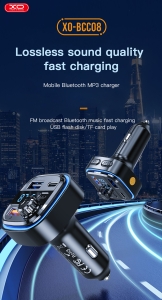 Transmitér FM Bluetooth XO (BCC08) 2x USB, 1x USB Typ C, 3,1A, AUX, barva černá