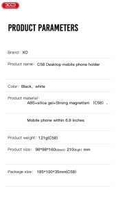 Stojánek na mobil XO-C58 magnetický (magnety pro MT součástí), barva černá