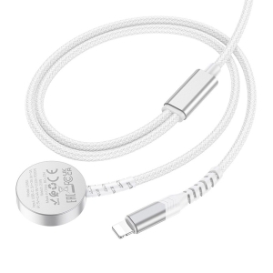 Datový kabel 2v1 HOCO (CW54), USB C na indukce pro Apple Watch + kabel Lightning, PD, QC, barva bílá