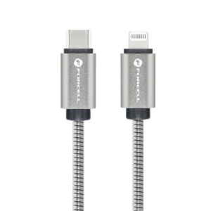 Datový kabel Forcell Metal, USB C na Lightning, QC 3.0, PD 27W, délka 1m, barva stříbrná