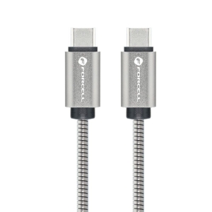 Datový kabel Forcell Metal, USB C na USB C, QC 4.0, PD 100W, délka 1m, barva stříbrná