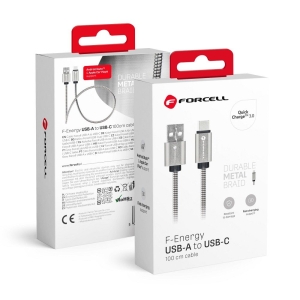 Datový kabel Forcell Metal, USB na Typ C, QC 2.0, 2,4A, silver