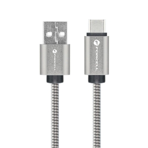Datový kabel Forcell Metal, USB A na USB C, 2,4A, délka 1m, barva stříbrná