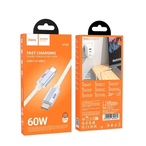 Datový kabel HOCO U134 USB C na USB C, QC 3.0 PD 60W, opletený, délka 1,2m, barva bílá