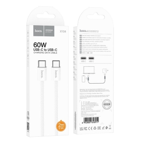 Datový kabel HOCO X104 USB C na USB C, QC 3.0 PD 60W, opletený, délka 2m, barva bílá