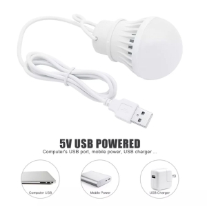USB LED žárovka Teplé bílé světlo 350 lm 5W, kabel 1M, bílá