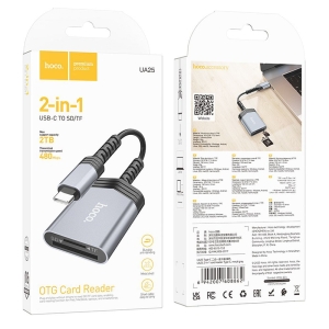 Čtečka paměťových karet HOCO UA25 pro USB C, barva šedá