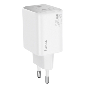 Cestovní nabíječ HOCO N42 GaN, 2x USB C, QC 3.0 PD 45W (1x 25W, 1x 20W), barva bílá