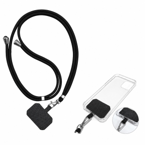Šňůrka na mobil s držákem pro pouzdra, šířka 0,5cm, barva černá