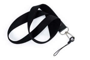 Šňůrka na mobilní telefon s karabinou, šířka 2 cm, barva černá
