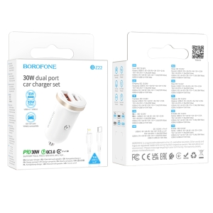 CL adaptér Borofone (BZ22) 1x USB A, 1x USB C, 30W, QC 3.0, kabel USB A na Lightning, white