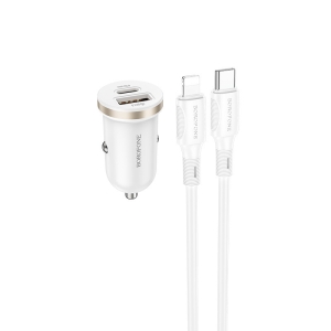 CL adaptér Borofone (BZ22) 1x USB A, 1x USB C, 30W, QC 3.0, kabel USB A na Lightning, white