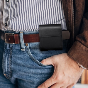 Pouzdro na opasek ROYAL, velikost V pro Samsung Flip 1,2,3,4, Hua. P50 Pocket, Motorola Razr 5G, pravá kůže, barva černá