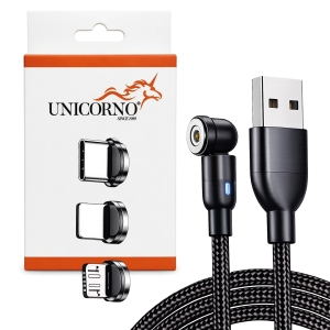 Datový kabel magnetický 3v1, délka 1m, nylonový oplet, přenos dat + nabíjení, barva černá
