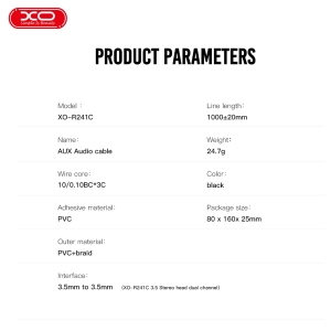 Kabel AUX (XO-R241C) 2x Jack 3,5mm, 1m, barva černá
